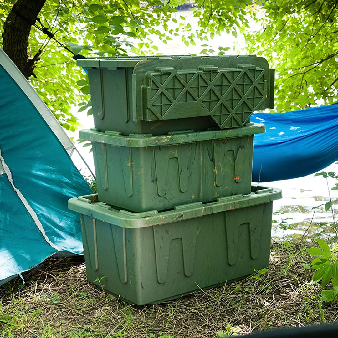 HOMZ 2 Pack Durabilt Storage, Stackable Bins, 27 Gallon Containers, Green Camo