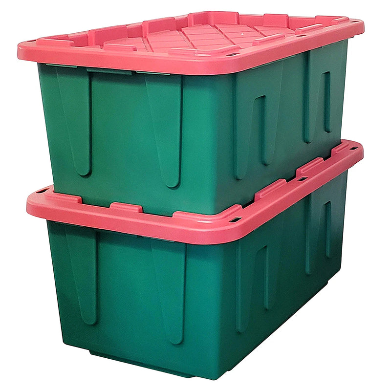 Durabilt 27 Gal Heavy Duty Holiday Storage Tote, Green/Red (2 Pack) (Open Box)