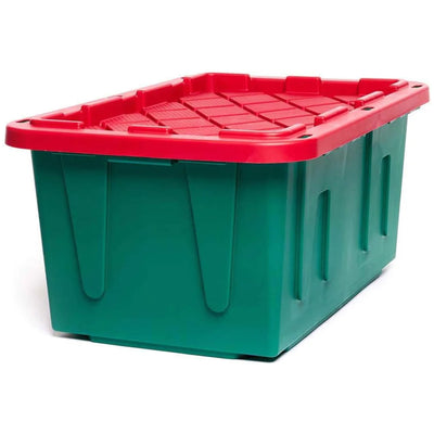 Durabilt 27 Gal Heavy Duty Holiday Storage Tote, Green/Red (2 Pack) (Open Box)