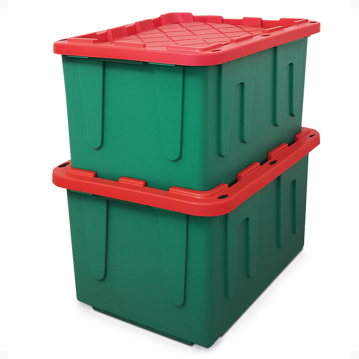 HOMZ Durabilt 27 Gal Heavy Duty Holiday Storage Tote, Green/Red (2 Pack) (Used)