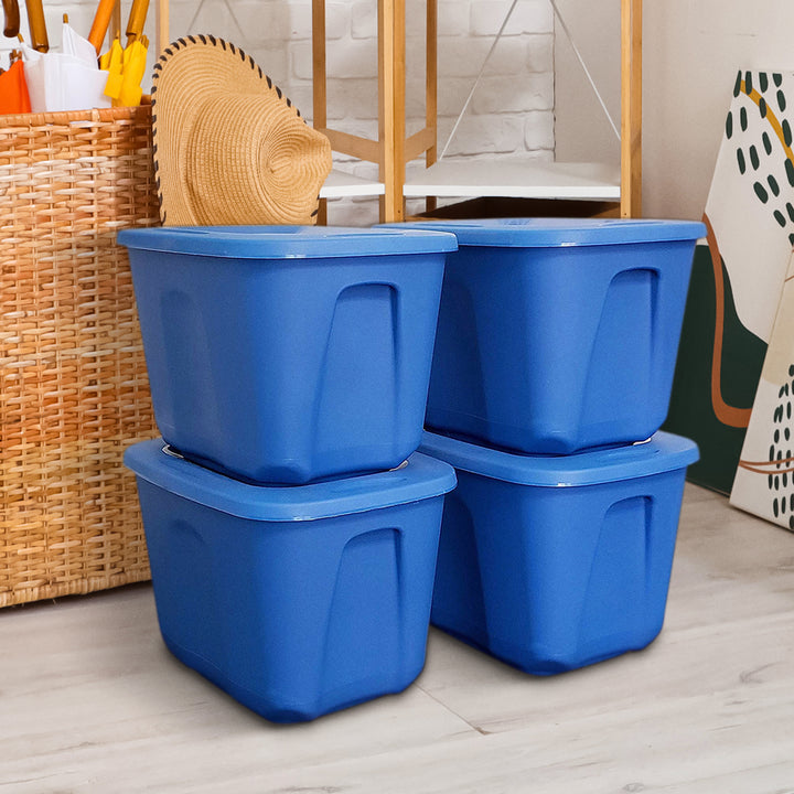 HOMZ 10 Gallon Heavy Duty Plastic Storage Container, Capri Blue (4 Pack) (Used)