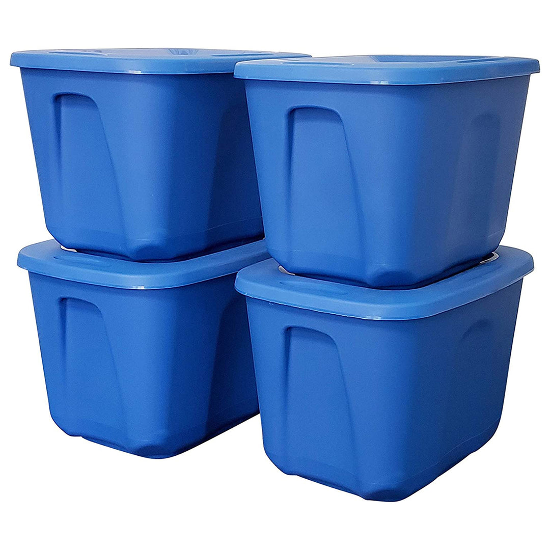 HOMZ 10 Gallon Heavy Duty Plastic Storage Container, Capri Blue (4 Pack)