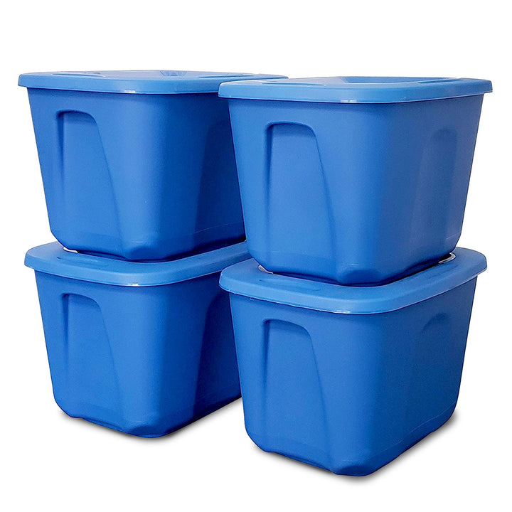 10 Gallon Heavy Duty Plastic Storage Container, Capri Blue (4 Pack) (Open Box)