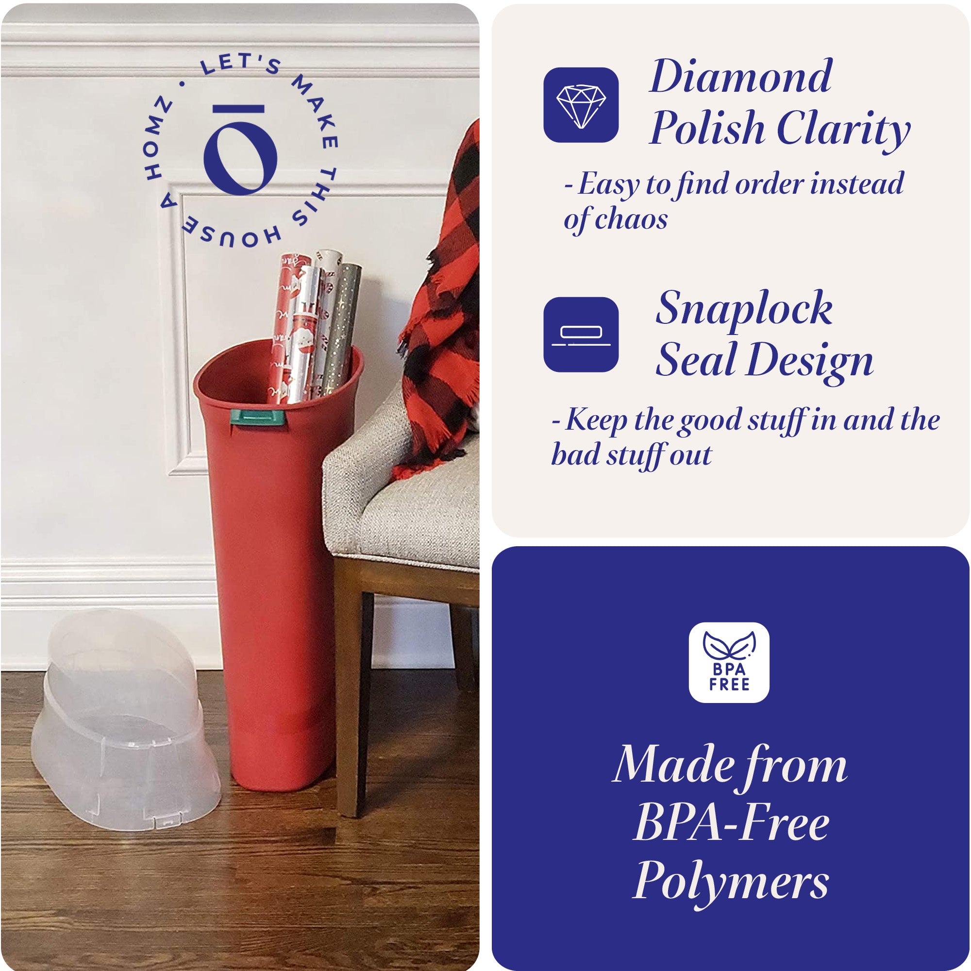 30-In Vertical Gift Wrap Storage Container Box, Red, Clear Lid(2 Pack)(Open Box)