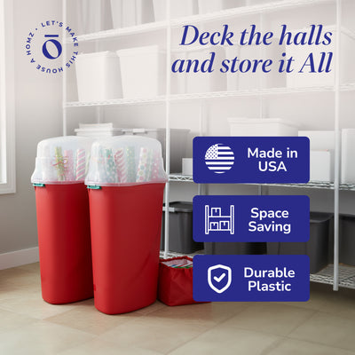 HOMZ 30-In Vertical Gift Wrap Storage Container Box, Red, Clear (2 Pack) (Used) - VMInnovations