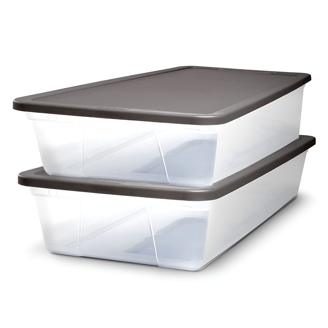 Homz Snaplock 28 Quart Clear Under Bed Storage Container Bin with Lid, (2 Pack)