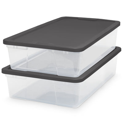 Homz Snaplock 28 Quart Clear Under Bed Storage Container Bin with Lid, (2 Pack)