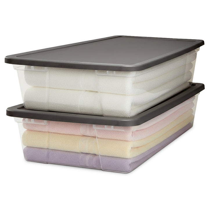 Homz Snaplock 28 Quart Clear Under Bed Storage Container Bin with Lid, (2 Pack) - VMInnovations
