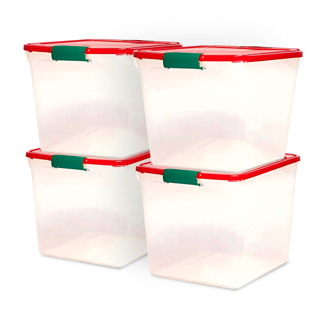 HOMZ 31 Qt Holiday Plastic Container w/ Latching Handles (4 Pack) (Open Box)