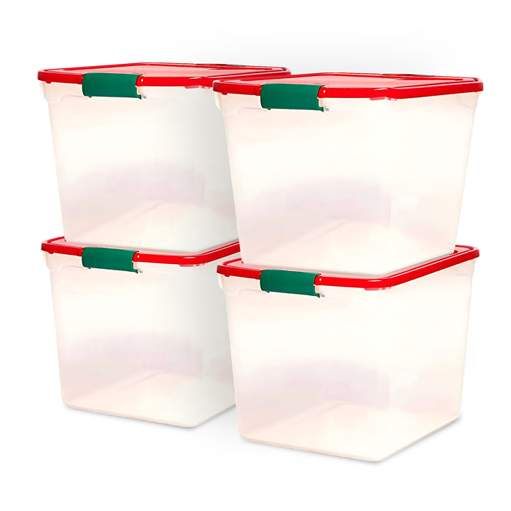 HOMZ 31 Qt Holiday Clear Plastic Storage Container w/ Latching Handles (4 Pack) - VMInnovations