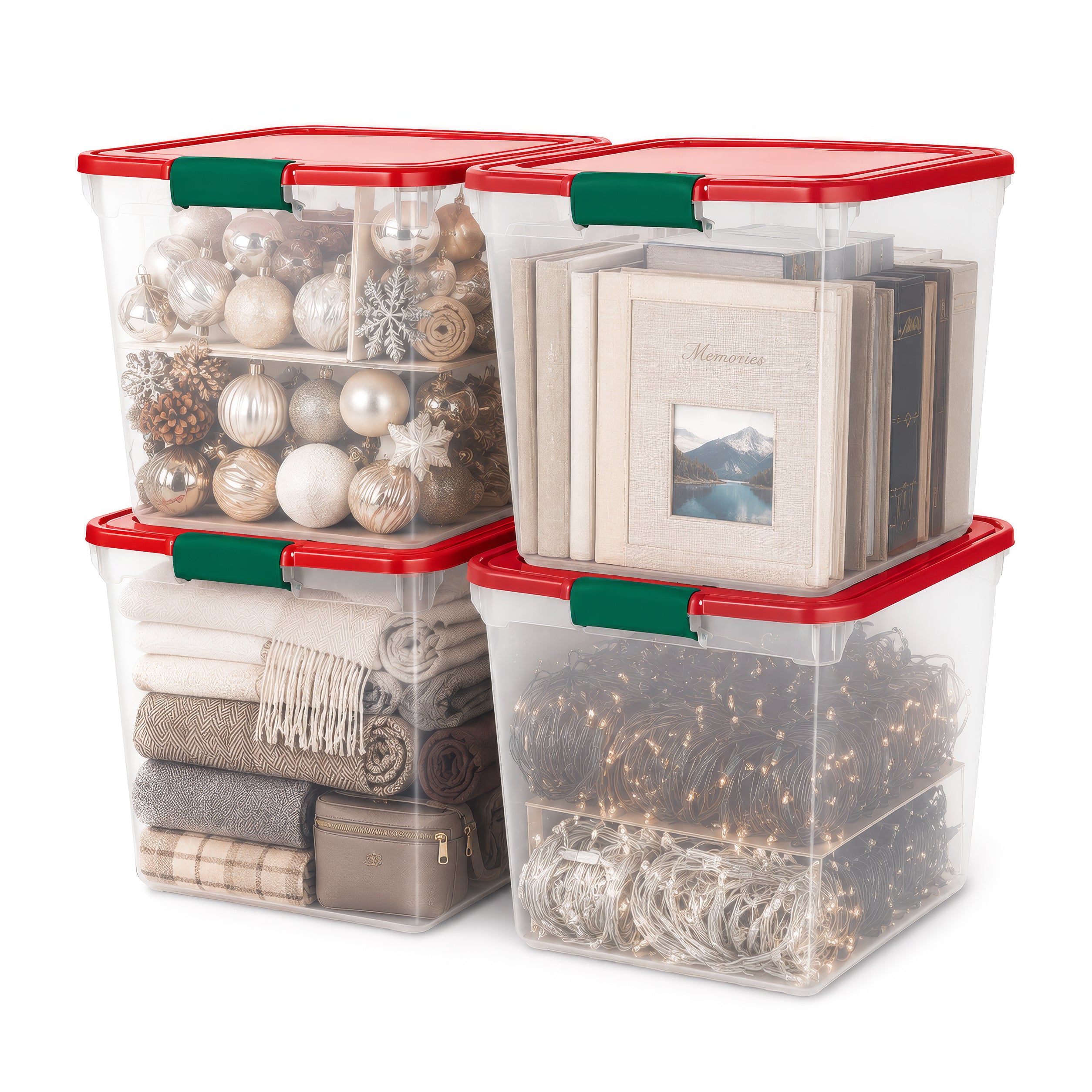 HOMZ 31 Qt Holiday Clear Plastic Storage Container w/ Latching Handles (4 Pack)