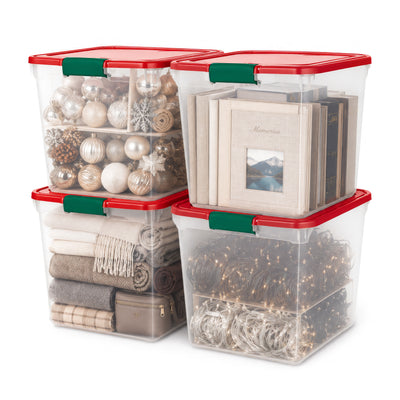 HOMZ 31 Qt Holiday Clear Plastic Storage Container w/ Latching Handles (4 Pack)