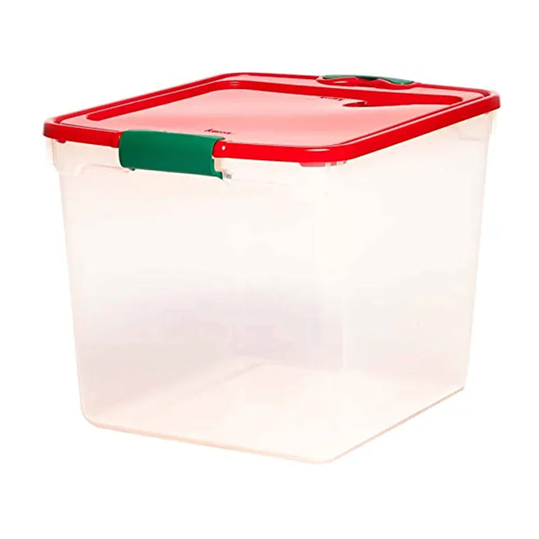 HOMZ 31 Quart Holiday Plastic Storage Container Bin with Latching Lid, 4 Pack