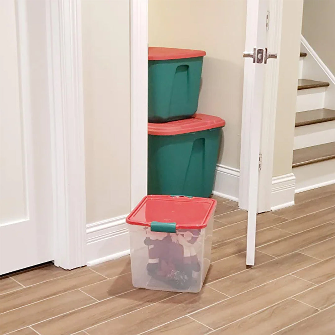 HOMZ 31 Quart Holiday Plastic Storage Container Bin w/Latching Lid, 4 Pack(Used)
