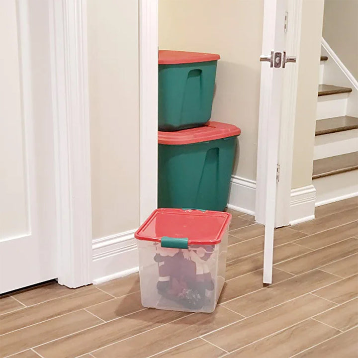 HOMZ 31 Quart Holiday Plastic Storage Container Bin w/Latching Lid, 4 Pack(Used)
