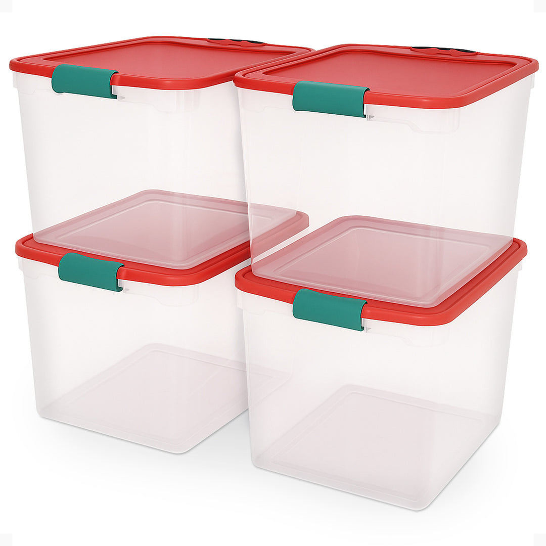 HOMZ 31 Quart Holiday Plastic Storage Container Bin w/Latching Lid, 4 Pack(Used) - VMInnovations