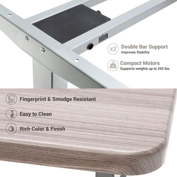 BRODAN Electric Standing L-Shaped Work Desk w/ Charging Station, Oak (For Parts)