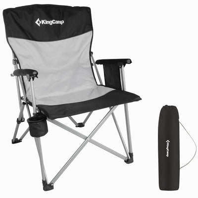 KingCamp Padded Camping Lounge Chair w/ Cupholder & Pocket, Black/Grey(Open Box) - VMInnovations