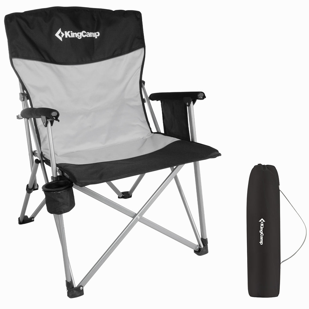 KingCamp Padded Camping Lounge Chair with Cupholder & Pocket, Black/Grey (Used)