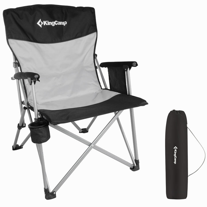 KingCamp Padded Camping Lounge Chair with Cupholder & Pocket, Black/Grey (Used)
