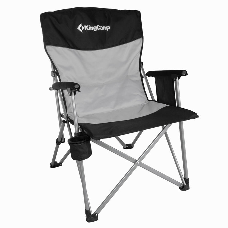 KingCamp Padded Camping Lounge Chair w/ Cupholder & Pocket, Black/Grey(Open Box)