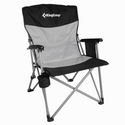 KingCamp Padded Camping Lounge Chair w/ Cupholder & Pocket, Black/Grey(Open Box) - VMInnovations