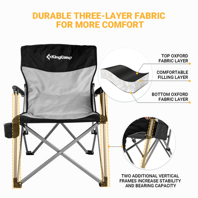 KingCamp Padded Camping Lounge Chair w/ Cupholder & Pocket, Black/Grey(Open Box) - VMInnovations