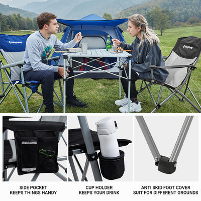 KingCamp Padded Camping Lounge Chair w/ Cupholder & Pocket, Black/Grey(Open Box) - VMInnovations
