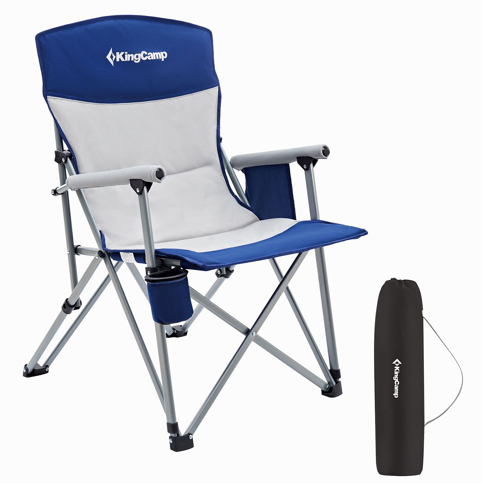 KingCamp Padded Outdoor Camping Lounge Chair with Cupholder & Pocket, Blue/Grey - VMInnovations