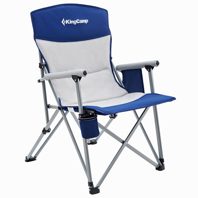 KingCamp Padded Outdoor Camping Lounge Chair with Cupholder & Pocket, Blue/Grey