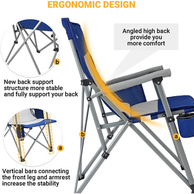KingCamp Padded Camping Lounge Chair w/ Cupholder & Pocket, Blue/Grey (Open Box) - VMInnovations