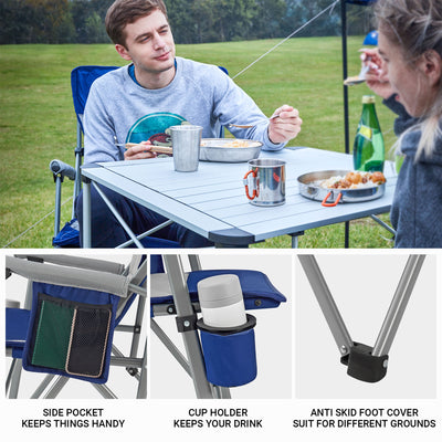 KingCamp Padded Camping Lounge Chair w/ Cupholder & Pocket, Blue/Grey (Open Box) - VMInnovations