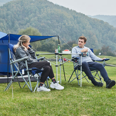 KingCamp Padded Camping Lounge Chair w/ Cupholder & Pocket, Blue/Grey (Open Box) - VMInnovations