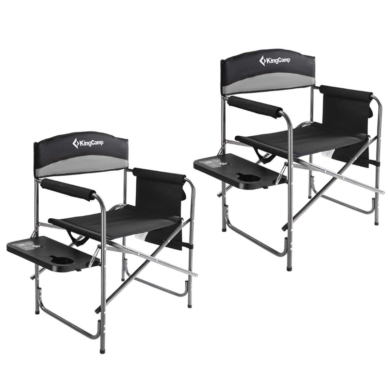 Padded Outdoor Folding Chair w/ Table & Pockets, Black/Grey (2 Pack) (Open Box)