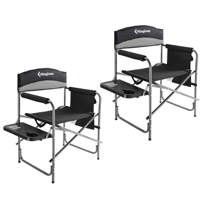 KingCamp Padded Outdoor Folding Chair w/Table & Pockets Black/Grey 2PK(Open Box) - VMInnovations