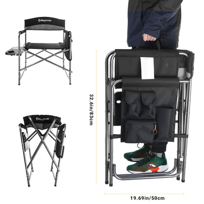 KingCamp Outdoor Folding Chair with Table & Pockets, Black/Grey (2 Pack) (Used)