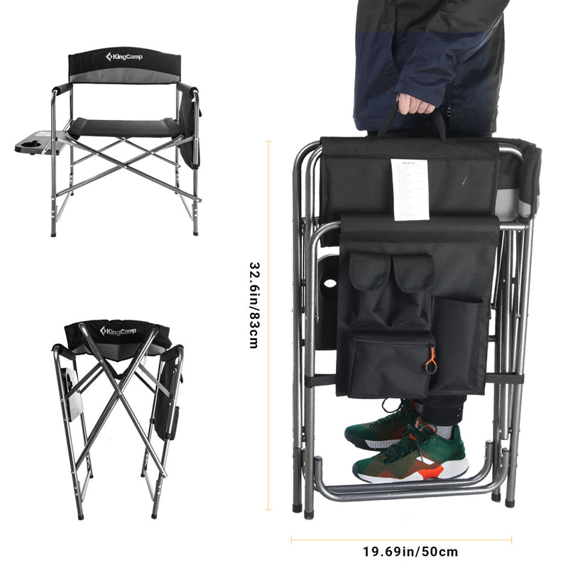 Padded Outdoor Folding Chair w/ Table & Pockets, Black/Grey (2 Pack) (Open Box)