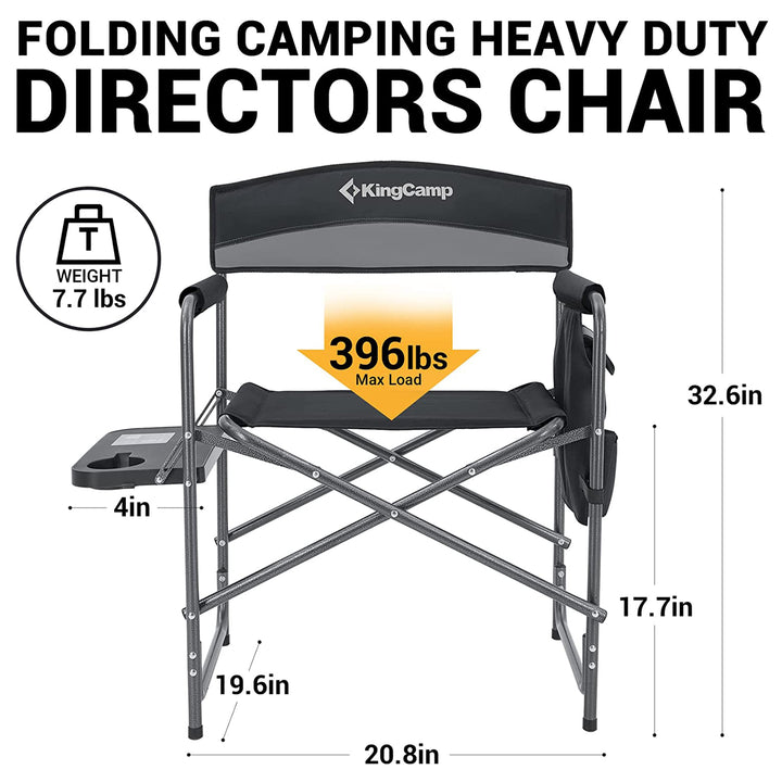 KingCamp Padded Outdoor Folding Chair w/Table & Pockets Black/Grey 2PK(Open Box)
