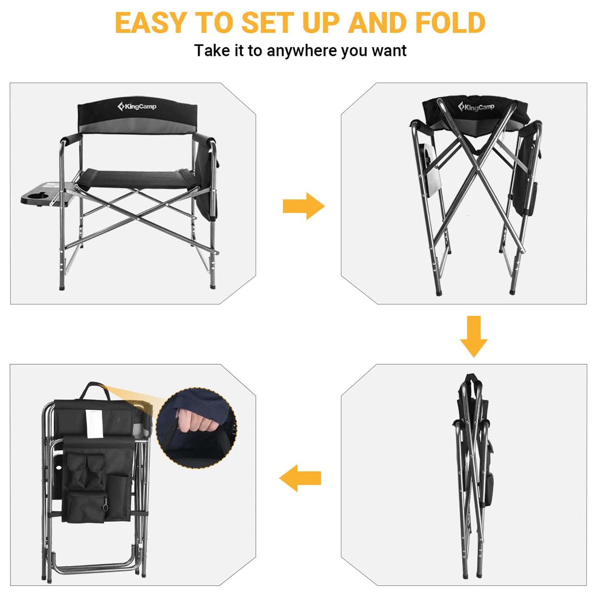 KingCamp Outdoor Folding Chair with Table & Pockets, Black/Grey (2pk)(For Parts) - VMInnovations