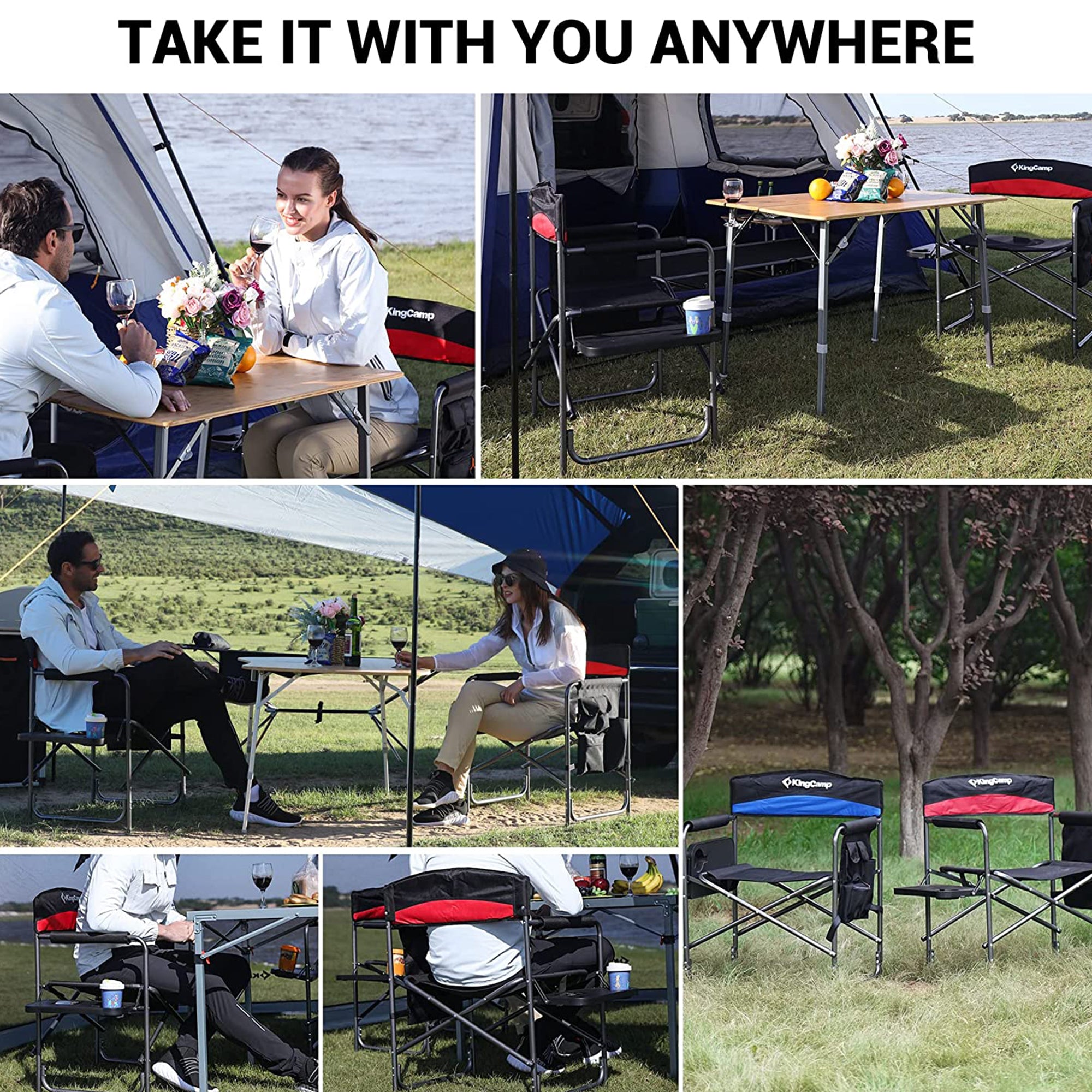 KingCamp Outdoor Folding Chair with Table & Pockets, Black/Grey (2pk)(For Parts) - VMInnovations