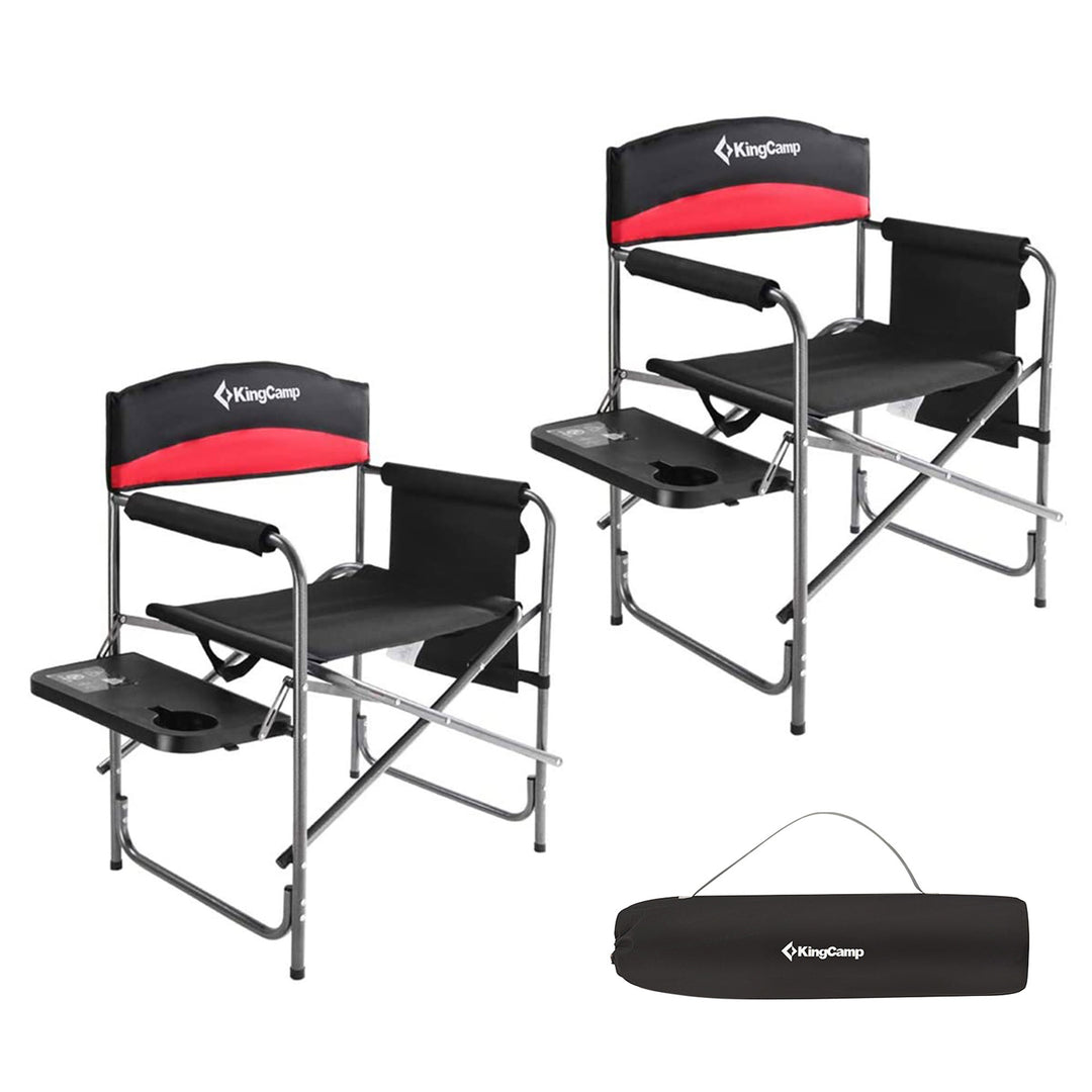 KingCamp Padded Folding Chair with Table & Pockets, Black/Red 2 Pack(Open Box)