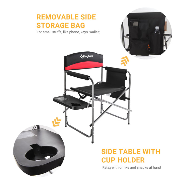 KingCamp Padded Folding Chair with Table & Pockets, Black/Red 2 Pack(Open Box)
