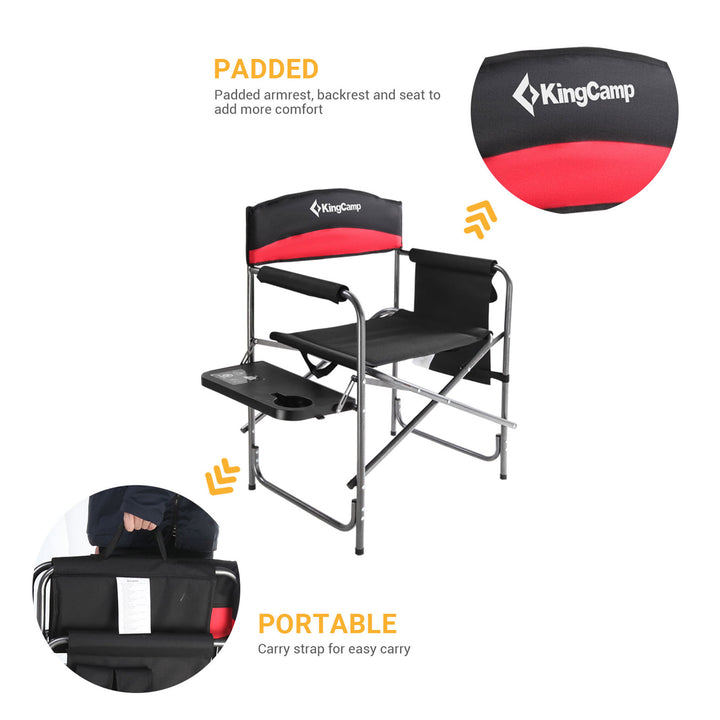 KingCamp Padded Folding Chair with Table & Pockets, Black/Red 2 Pack(Open Box)