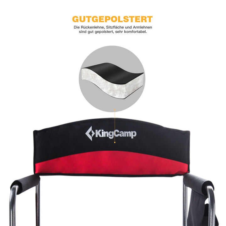 KingCamp Padded Folding Chair with Table & Pockets, Black/Red 2 Pack(Open Box)