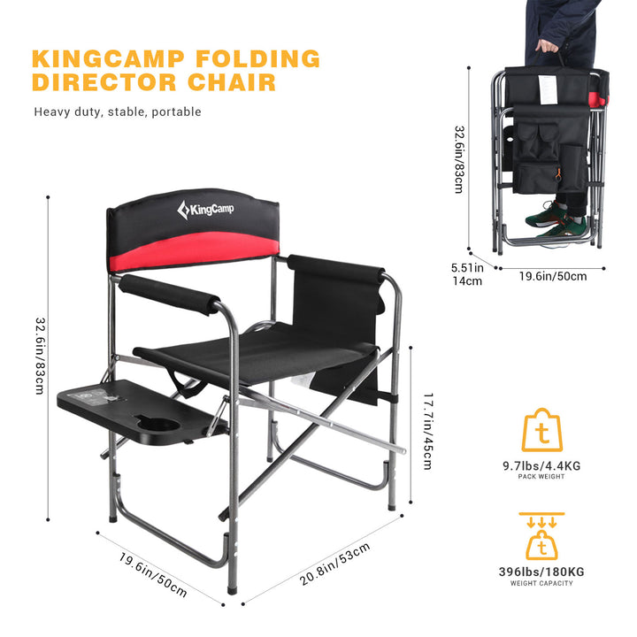 KingCamp Padded Folding Chair with Table & Pockets, Black/Red 2 Pack(Open Box)