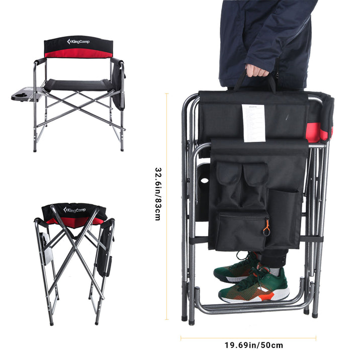 KingCamp Padded Folding Chair with Table & Pockets, Black/Red 2 Pack(Open Box)