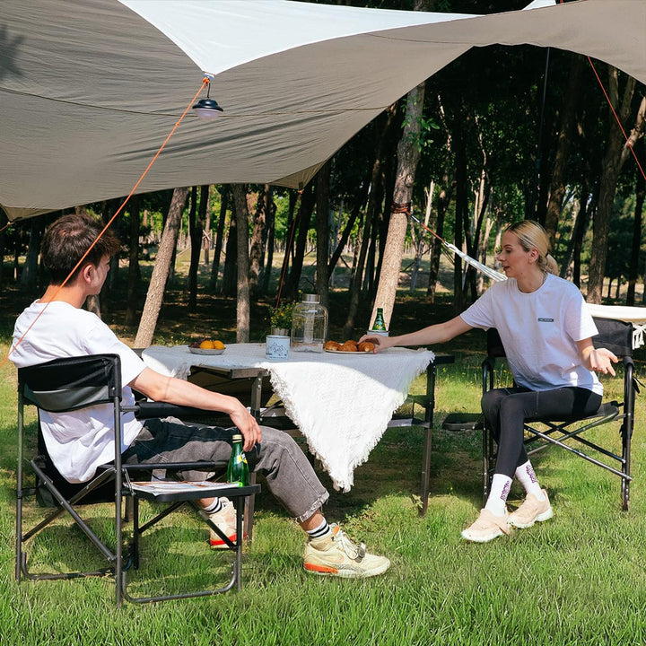 KingCamp Padded Folding Chair with Table & Pockets, Black/Red 2 Pack(Open Box)