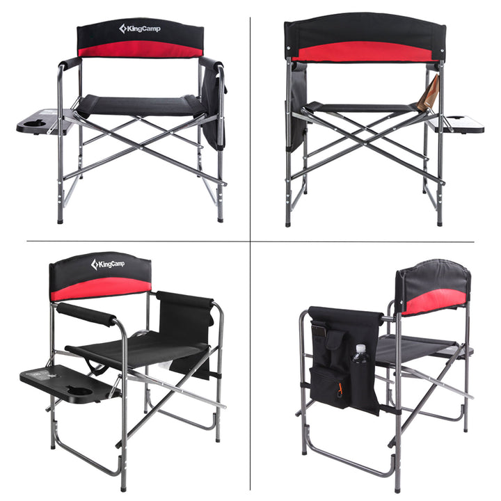 KingCamp Padded Folding Chair with Table & Pockets, Black/Red 2 Pack(Open Box)