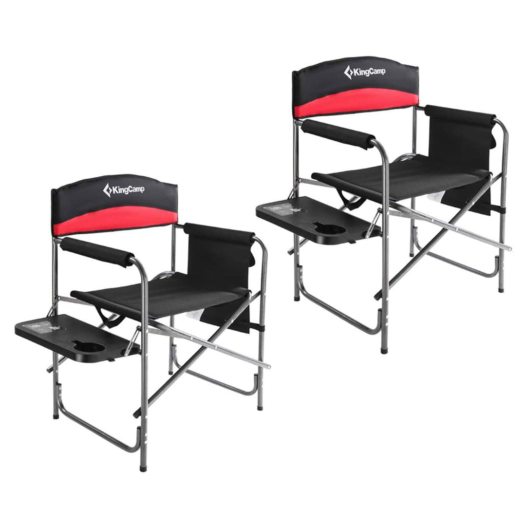 KingCamp Padded Folding Chair with Table & Pockets, Black/Red 2 Pack(Open Box)