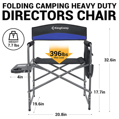 KingCamp Padded Outdoor Folding Chair with Table & Pockets, Black/Blue (2 Pack) - VMInnovations